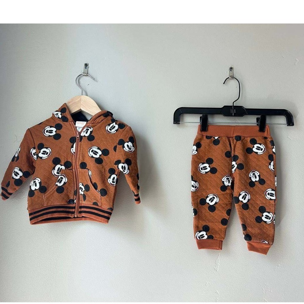 Disney Mickey Mouse Quilted Tracksuit Zip Hoodie Jogger Set 6-9M Y2K